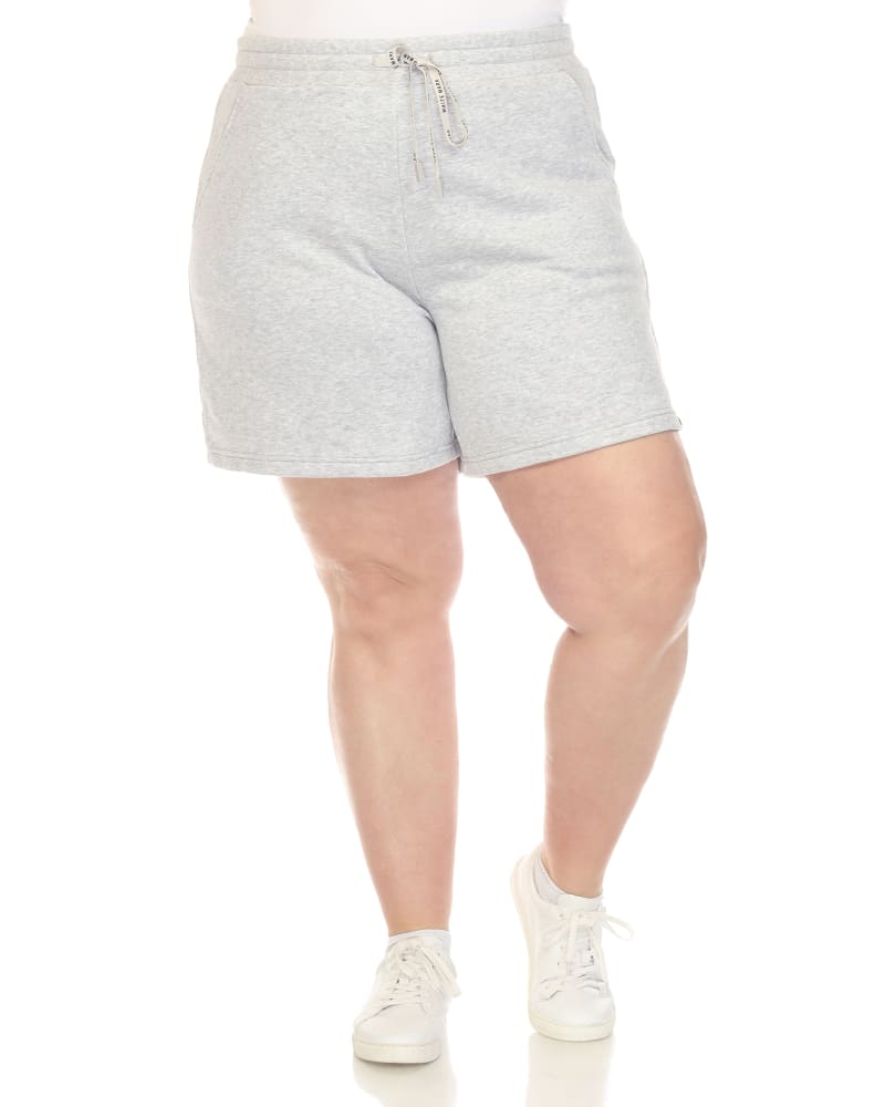 Front of a model wearing a size XL White Mark Super Soft Drawstring Waistband Sweat Shorts in Heather Grey by White Mark. | dia_product_style_image_id:291162